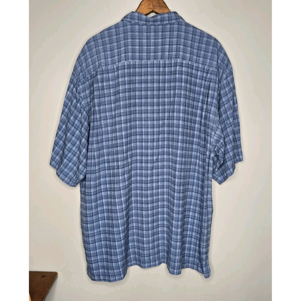 Tommy Bahama Mens Blue 100% Silk Geometric Short Sleeve Button Down Shirt XLarge - Picture 10 of 14